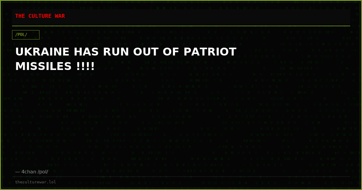 UKRAINE HAS RUN OUT OF PATRIOT MISSILES !!!!