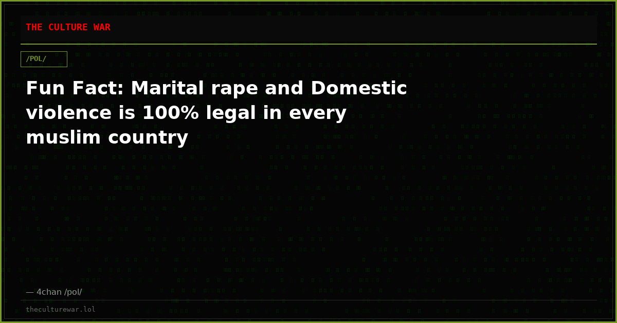 Fun Fact: Marital rape and Domestic violence is 100% legal in every muslim country