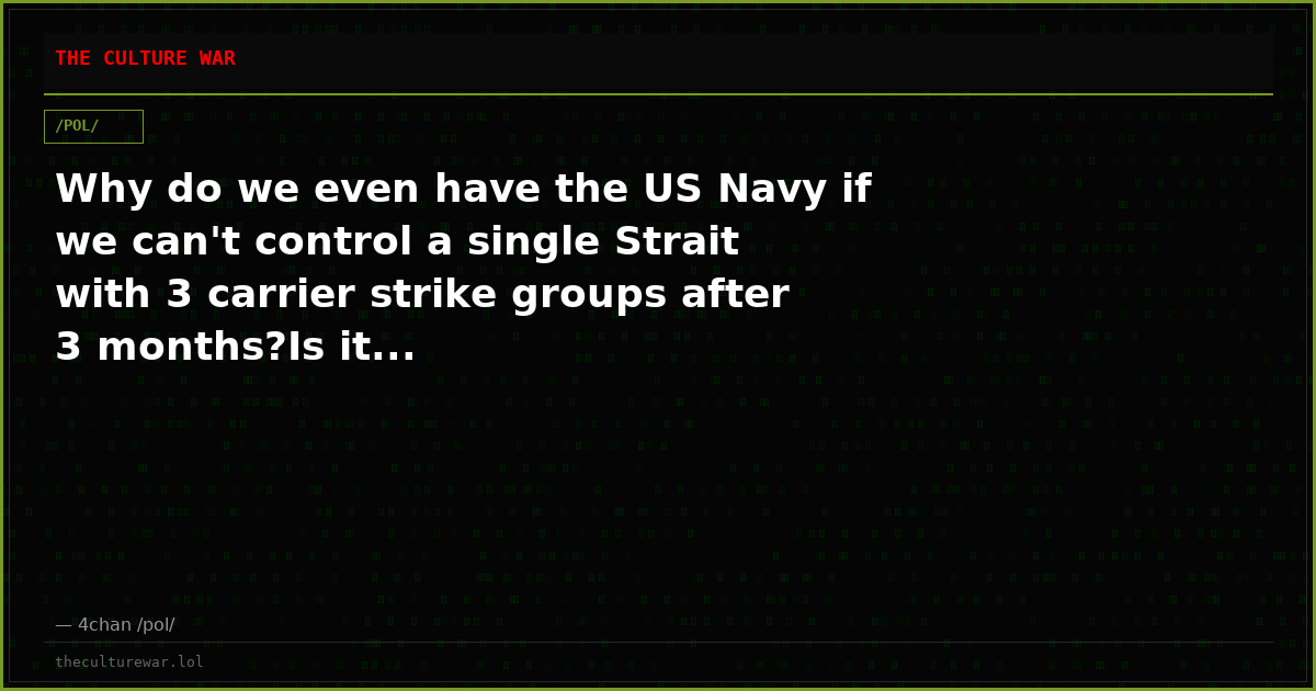 Why do we even have the US Navy if we can't control a single Strait with 3 carrier strike groups after 3 months?Is it...