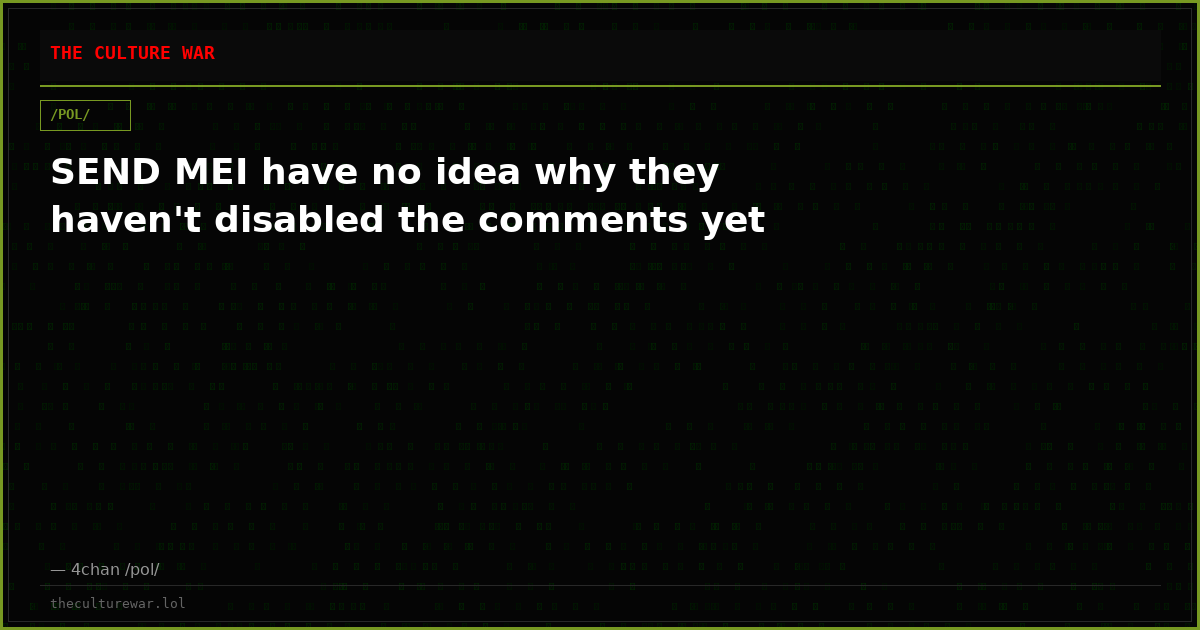 SEND MEI have no idea why they haven't disabled the comments yet