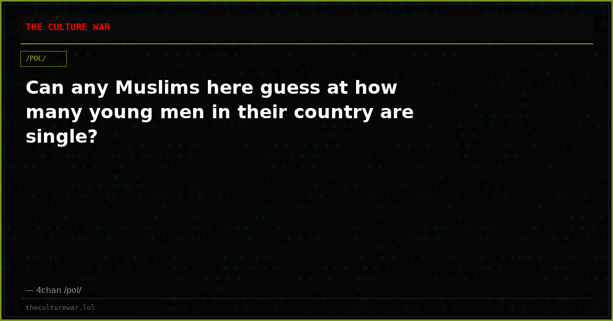 Can any Muslims here guess at how many young men in their country are single?