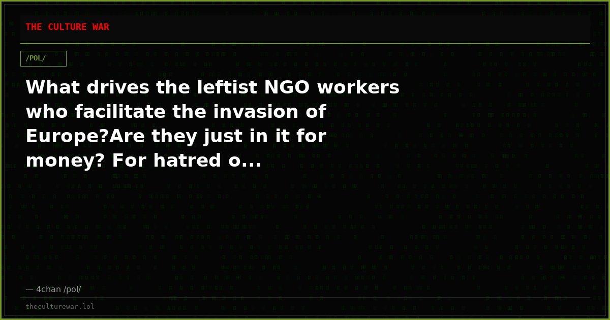 What drives the leftist NGO workers who facilitate the invasion of Europe?Are they just in it for money? For hatred o...