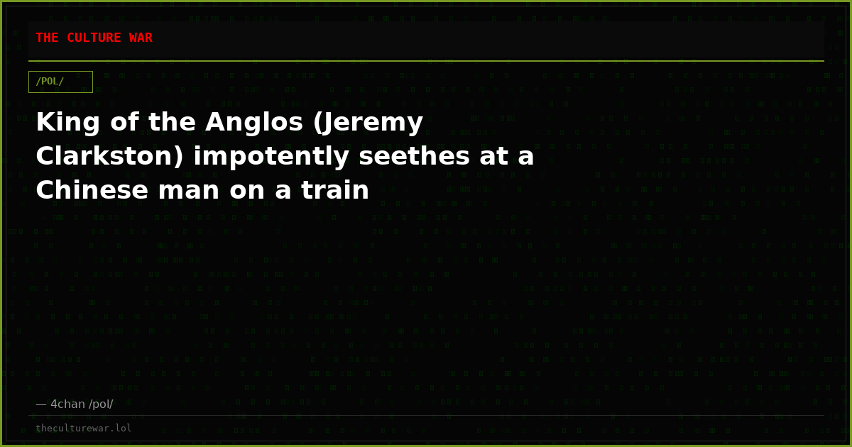 King of the Anglos (Jeremy Clarkston) impotently seethes at a Chinese man on a train