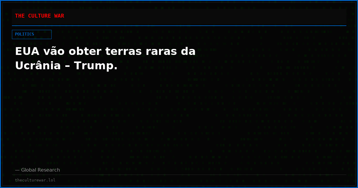 EUA vão obter terras raras da Ucrânia – Trump.