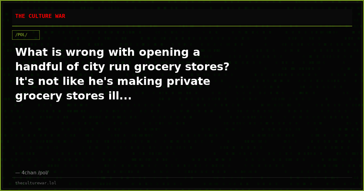 What is wrong with opening a handful of city run grocery stores? It's not like he's making private grocery stores ill...