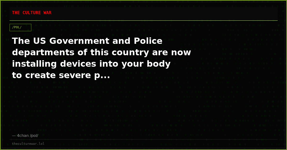 The US Government and Police departments of this country are now installing devices into your body to create severe p...
