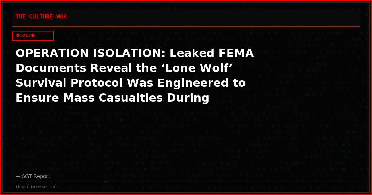 OPERATION ISOLATION: Leaked FEMA Documents Reveal the ‘Lone Wolf’ Survival Protocol Was Engineered to Ensure Mass Casualties During Collapse