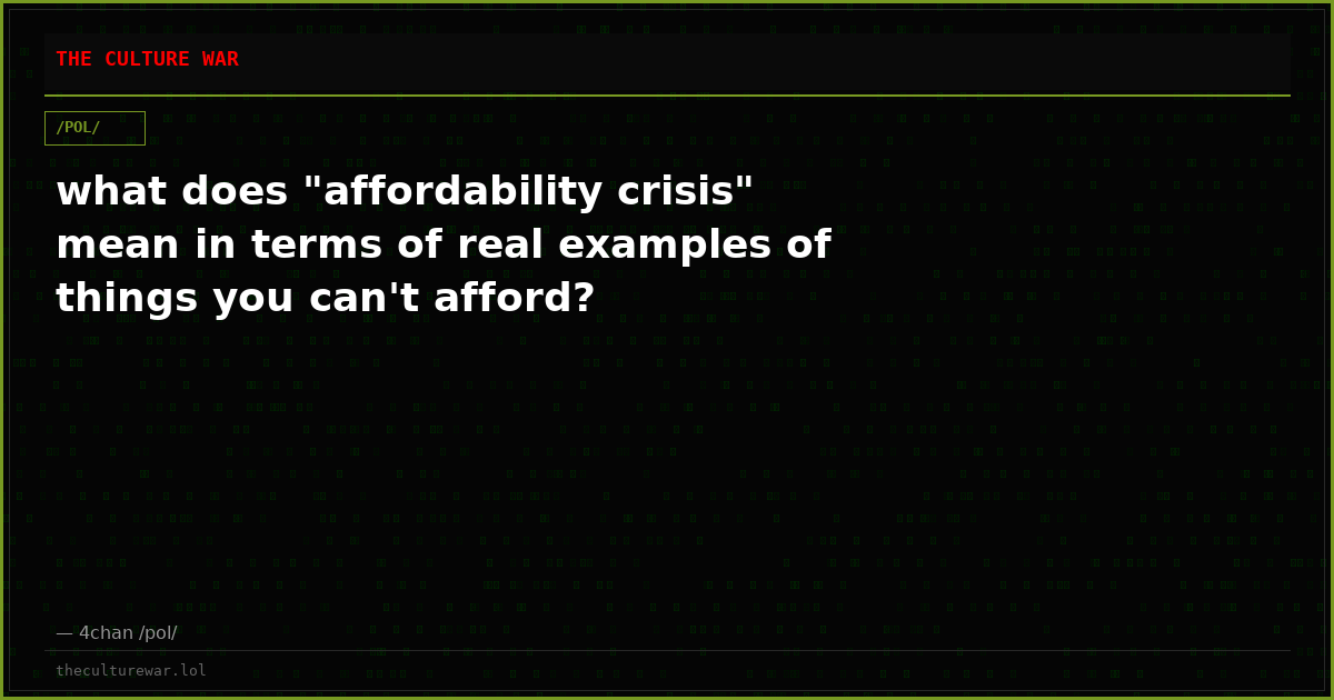 what does "affordability crisis" mean in terms of real examples of things you can't afford?
