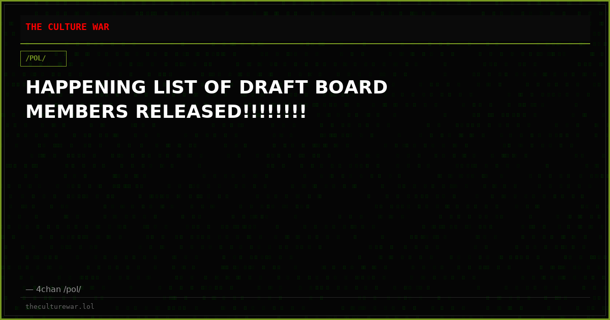 HAPPENING LIST OF DRAFT BOARD MEMBERS RELEASED!!!!!!!!