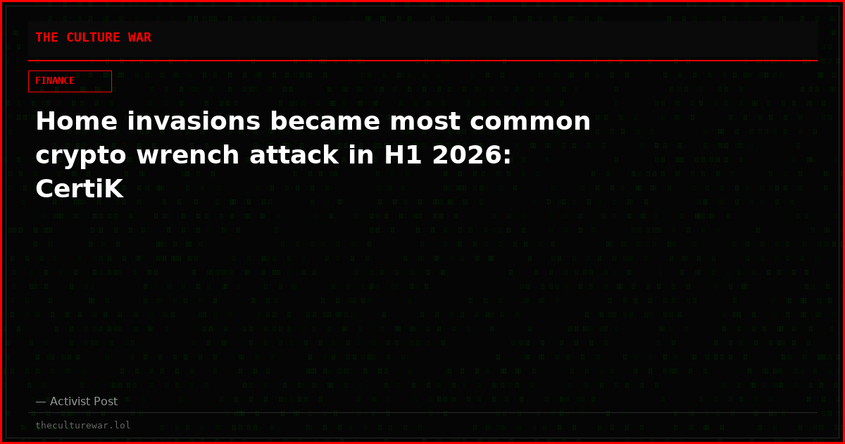 Home invasions became most common crypto wrench attack in H1 2026: CertiK