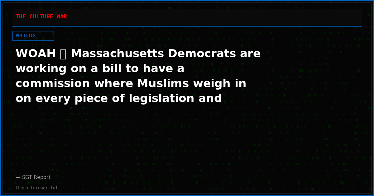 WOAH 🚨 Massachusetts Democrats are working on a bill to have a commission where Muslims weigh in on every piece of legislation and put Muslims in every level of Government