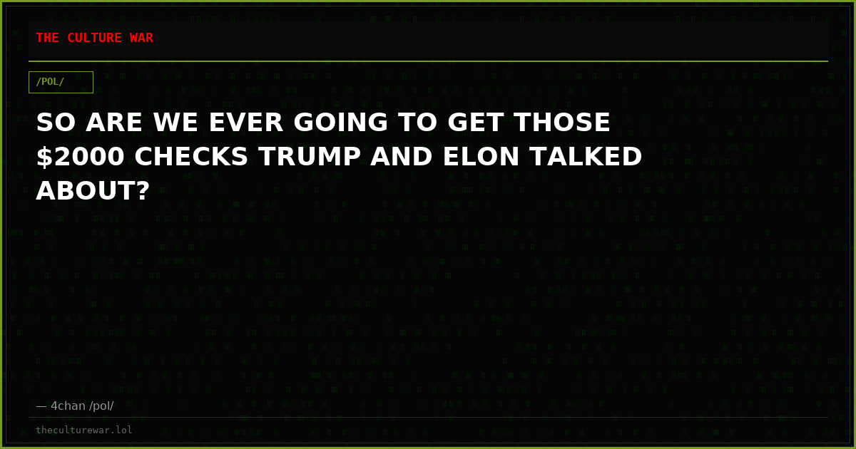 SO ARE WE EVER GOING TO GET THOSE $2000 CHECKS TRUMP AND ELON TALKED ABOUT?