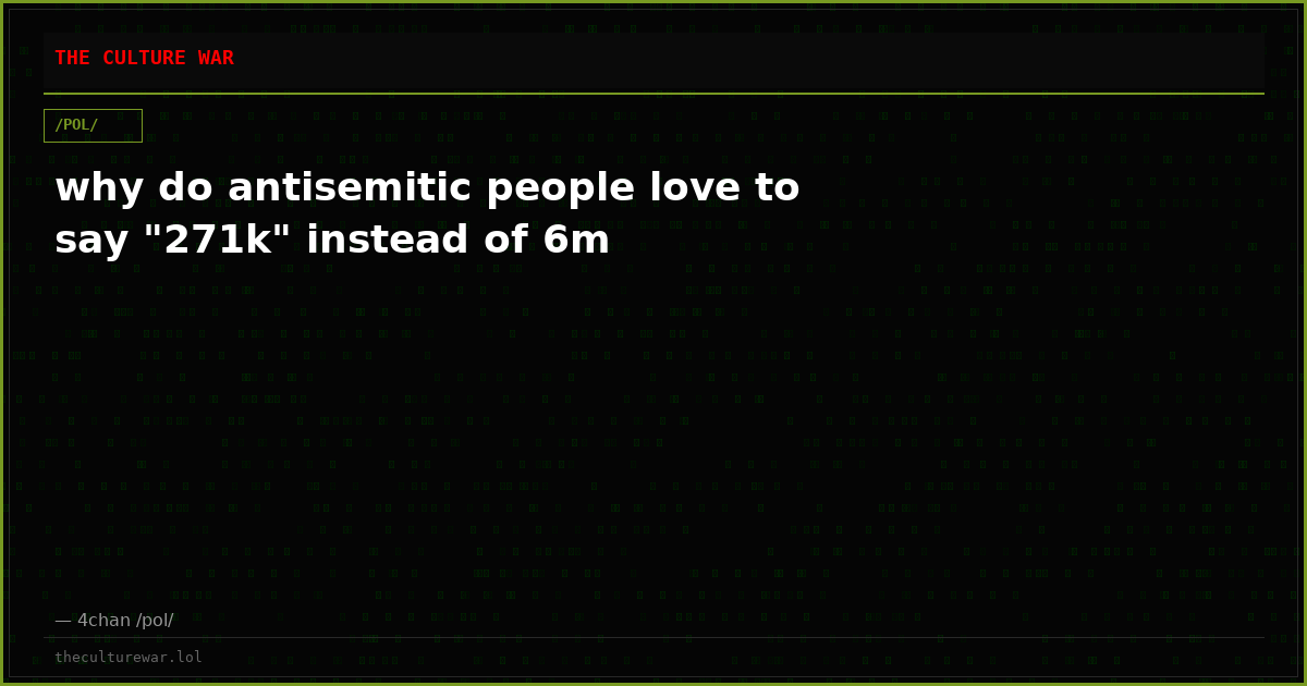 why do antisemitic people love to say "271k" instead of 6m