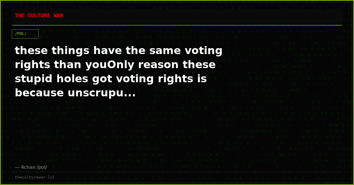 these things have the same voting rights than youOnly reason these stupid holes got voting rights is because unscrupu...