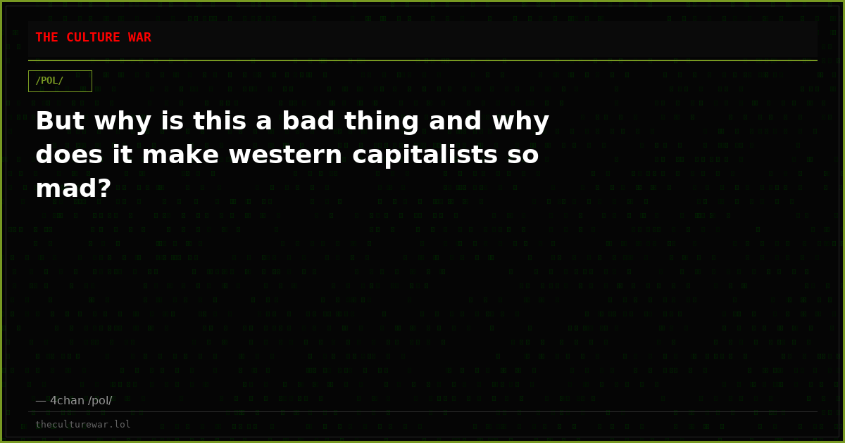 But why is this a bad thing and why does it make western capitalists so mad?