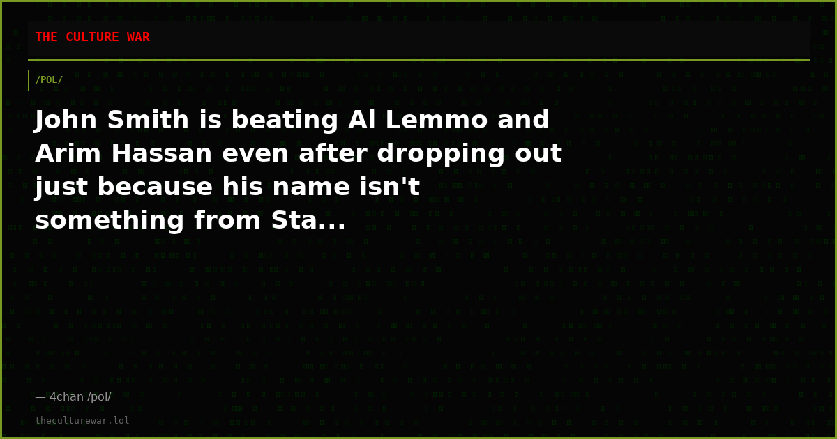 John Smith is beating Al Lemmo and Arim Hassan even after dropping out just because his name isn't something from Sta...