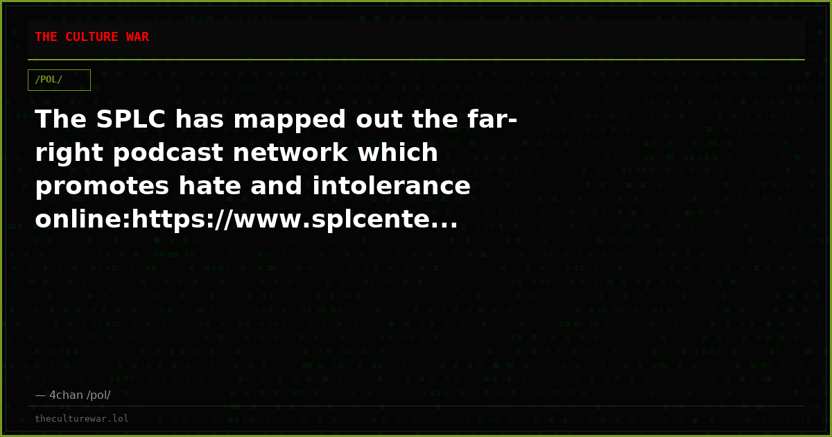 The SPLC has mapped out the far-right podcast network which promotes hate and intolerance online:https://www.splcente...