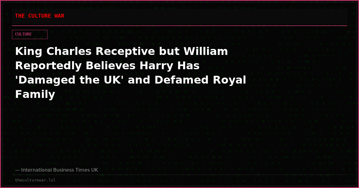 King Charles Receptive but William Reportedly Believes Harry Has 'Damaged the UK' and Defamed Royal Family