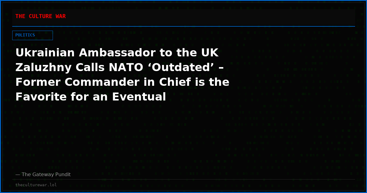 Ukrainian Ambassador to the UK Zaluzhny Calls NATO ‘Outdated’ – Former Commander in Chief is the Favorite for an Eventual Presidential Election