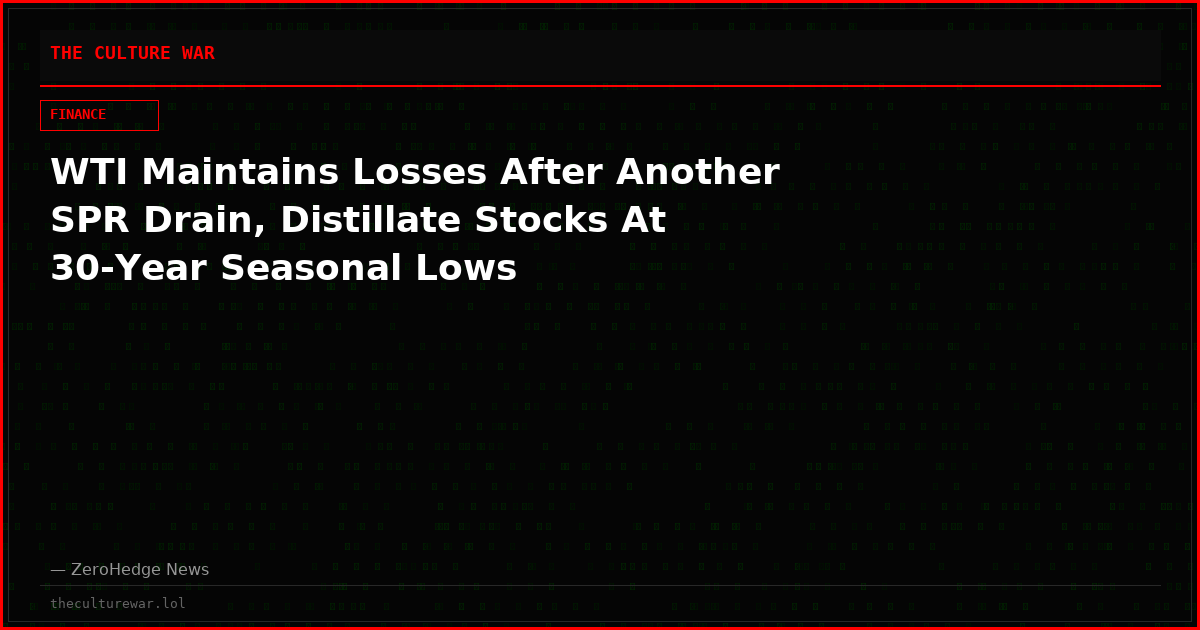 WTI Maintains Losses After Another SPR Drain, Distillate Stocks At 30-Year Seasonal Lows