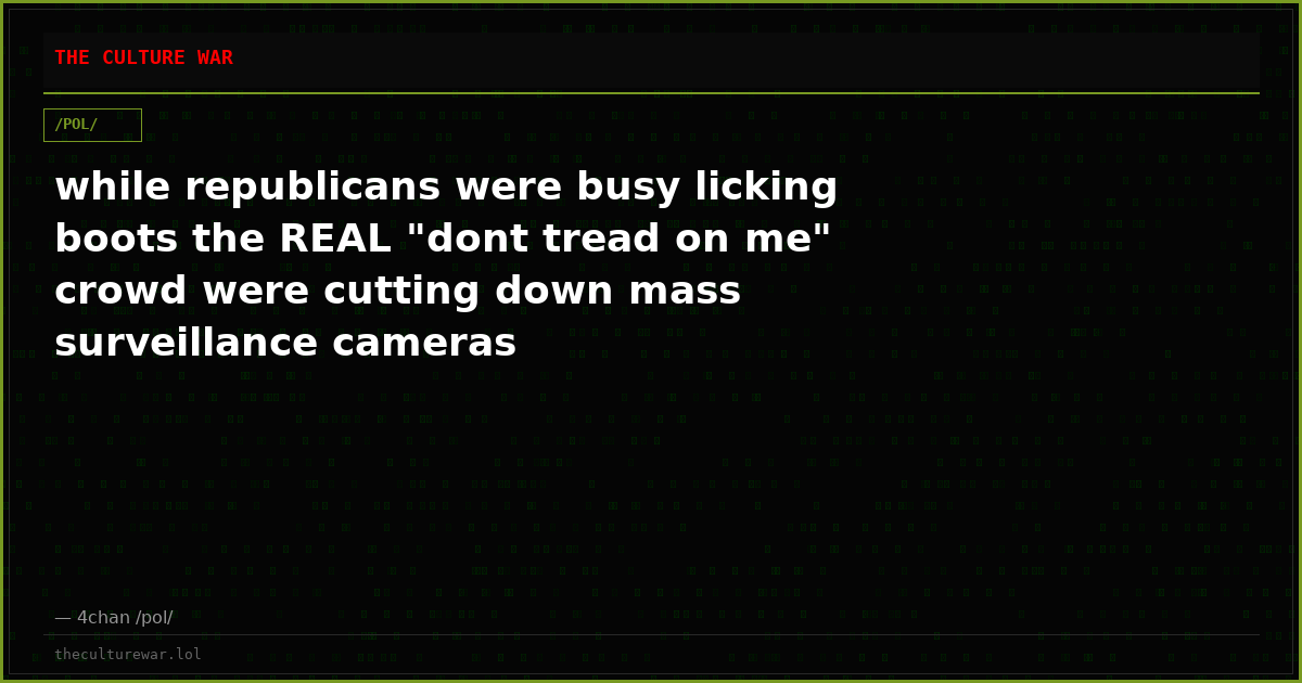 while republicans were busy licking boots the REAL "dont tread on me" crowd were cutting down mass surveillance cameras