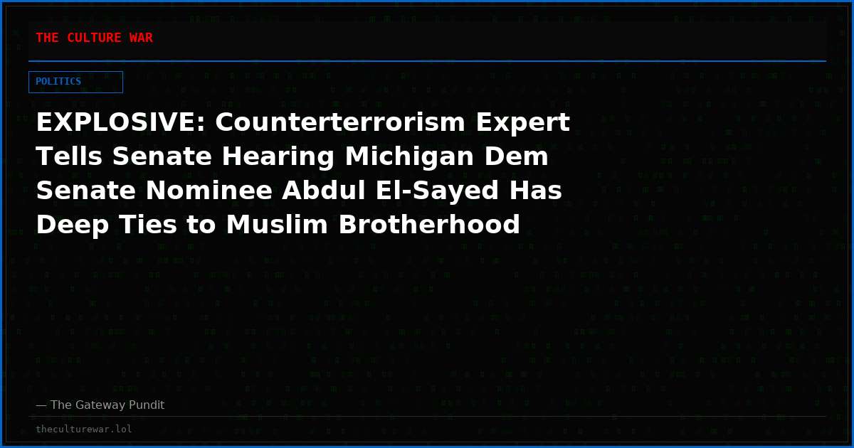 EXPLOSIVE: Counterterrorism Expert Tells Senate Hearing Michigan Dem Senate Nominee Abdul El-Sayed Has Deep Ties to Muslim Brotherhood Network and Terror-Linked Groups Through Father-in-Law and Emgage