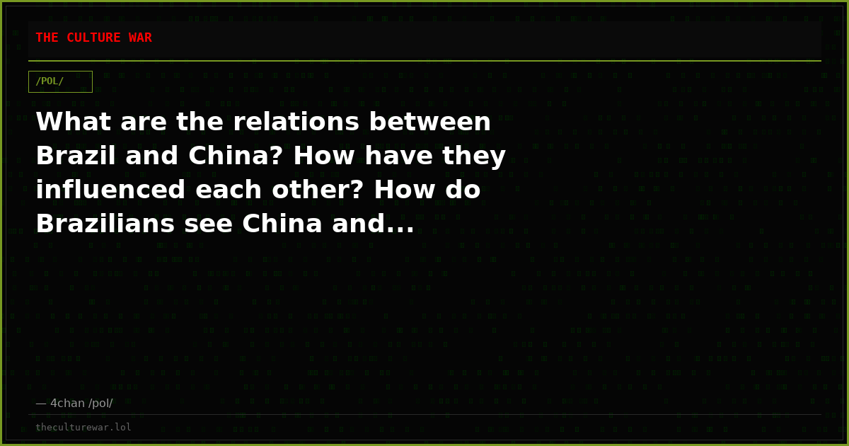 What are the relations between Brazil and China? How have they influenced each other? How do Brazilians see China and...