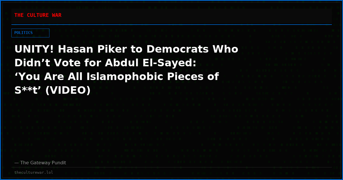 UNITY! Hasan Piker to Democrats Who Didn’t Vote for Abdul El-Sayed: ‘You Are All Islamophobic Pieces of S**t’ (VIDEO)