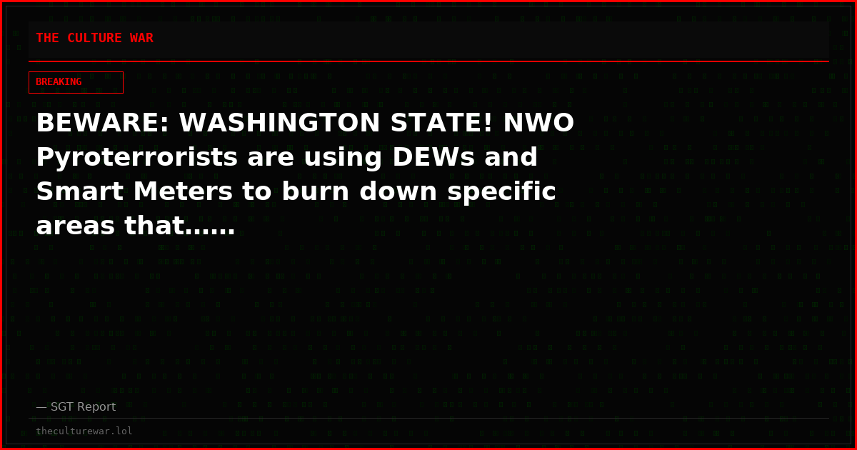 BEWARE: WASHINGTON STATE! NWO Pyroterrorists are using DEWs and Smart Meters to burn down specific areas that……