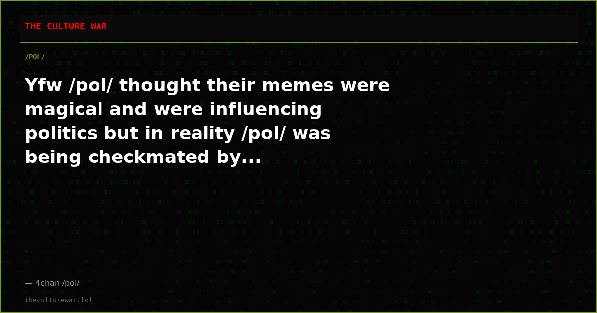 Yfw /pol/ thought their memes were magical and were influencing politics but in reality /pol/ was being checkmated by...