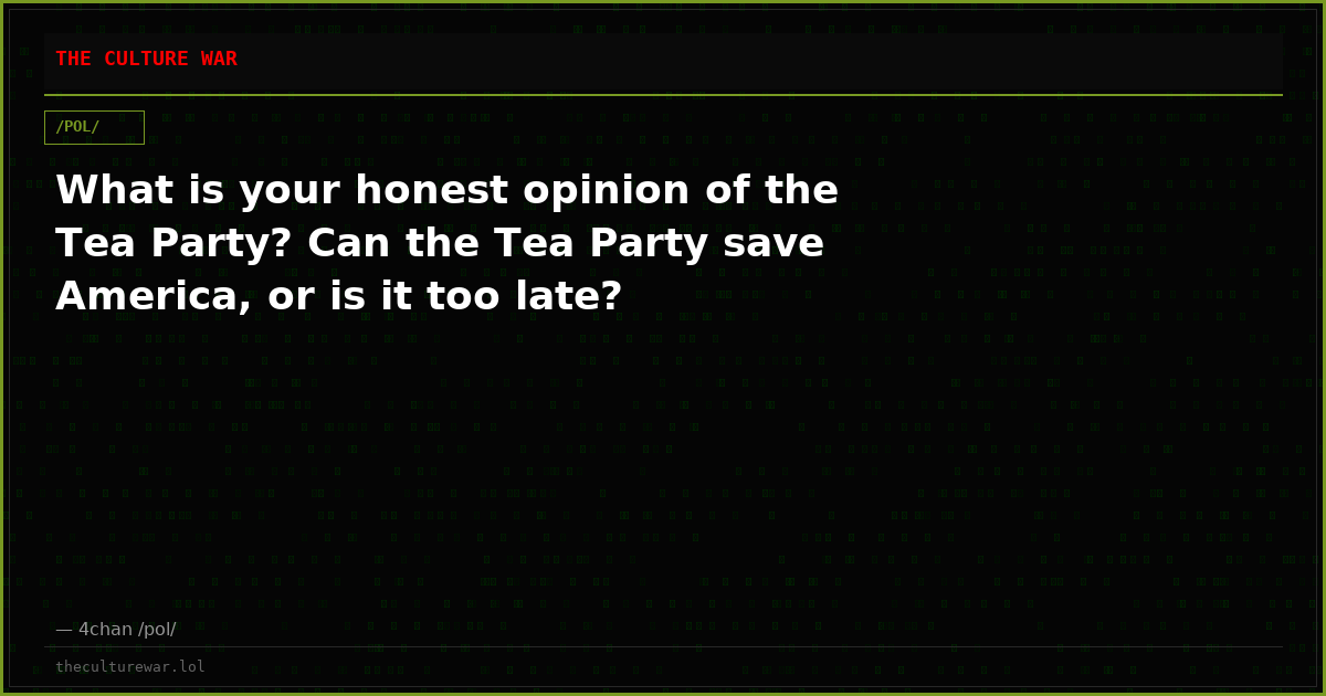 What is your honest opinion of the Tea Party? Can the Tea Party save America, or is it too late?