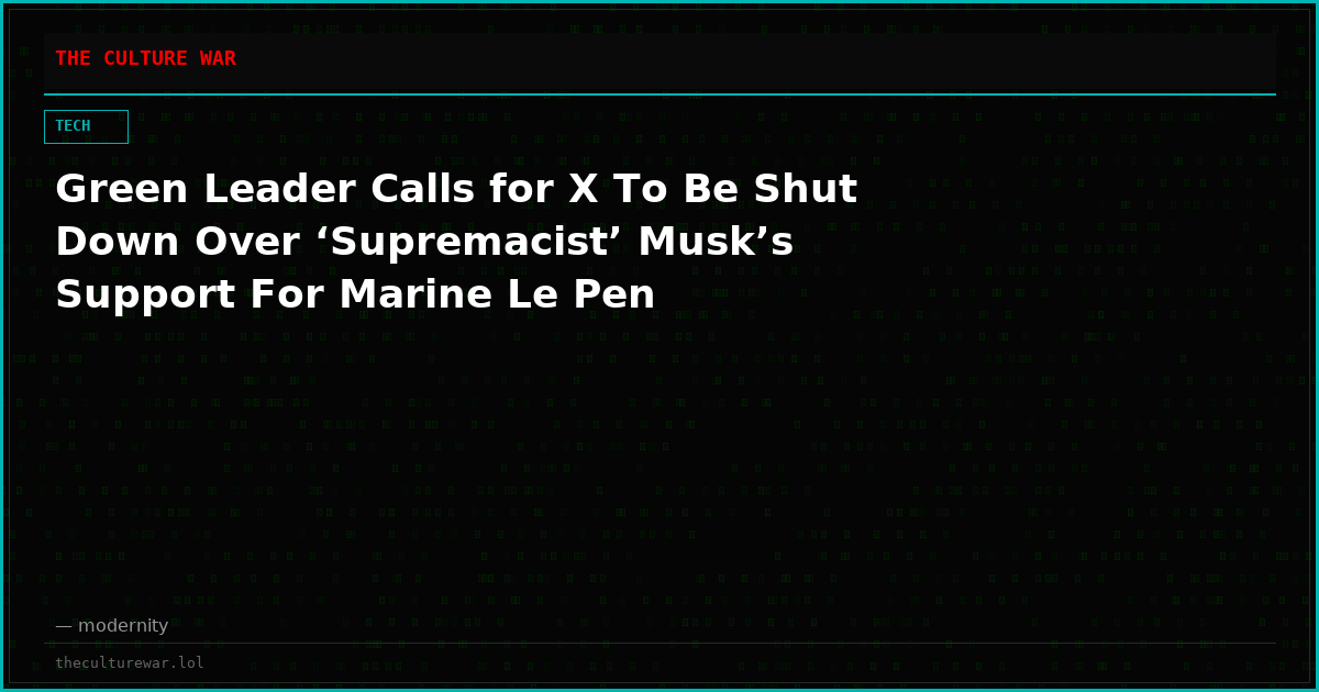 Green Leader Calls for X To Be Shut Down Over ‘Supremacist’ Musk’s Support For Marine Le Pen