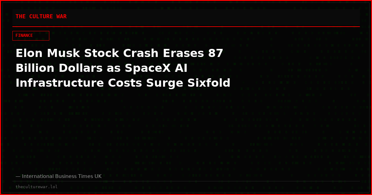 Elon Musk Stock Crash Erases 87 Billion Dollars as SpaceX AI Infrastructure Costs Surge Sixfold