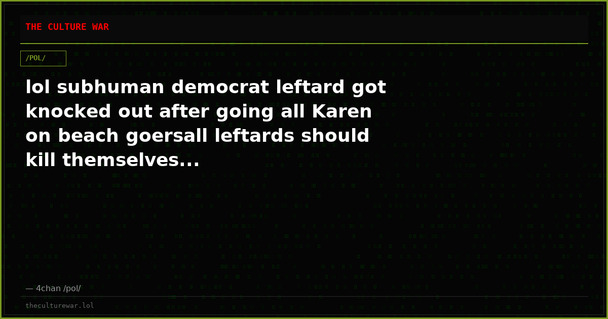 lol subhuman democrat leftard got knocked out after going all Karen on beach goersall leftards should kill themselves...