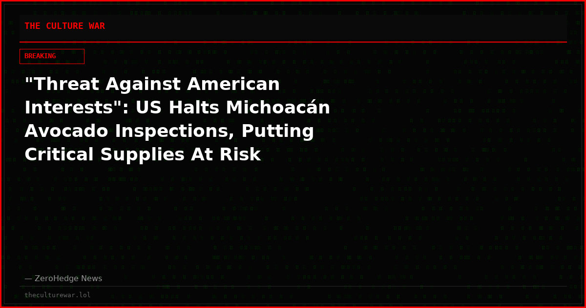 "Threat Against American Interests": US Halts Michoacán Avocado Inspections, Putting Critical Supplies At Risk