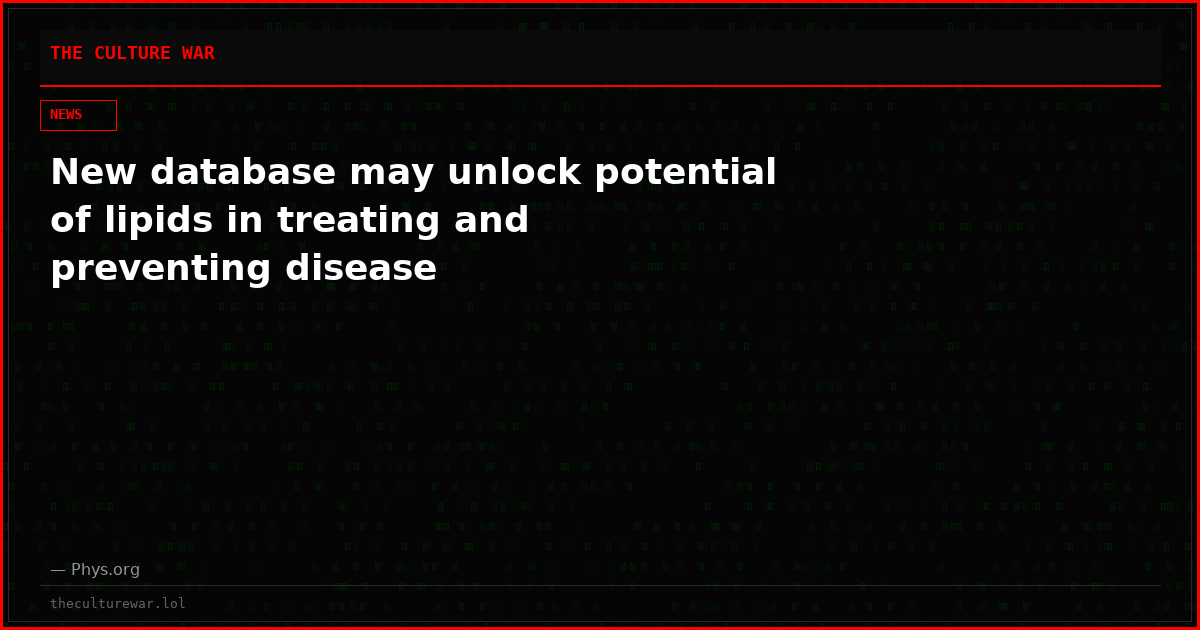 New database may unlock potential of lipids in treating and preventing disease