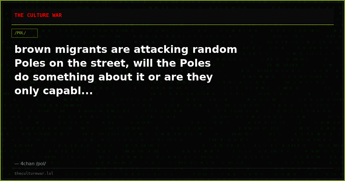 brown migrants are attacking random Poles on the street, will the Poles do something about it or are they only capabl...