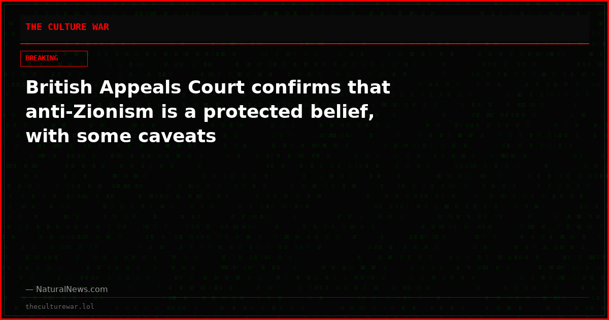 British Appeals Court confirms that anti-Zionism is a protected belief, with some caveats