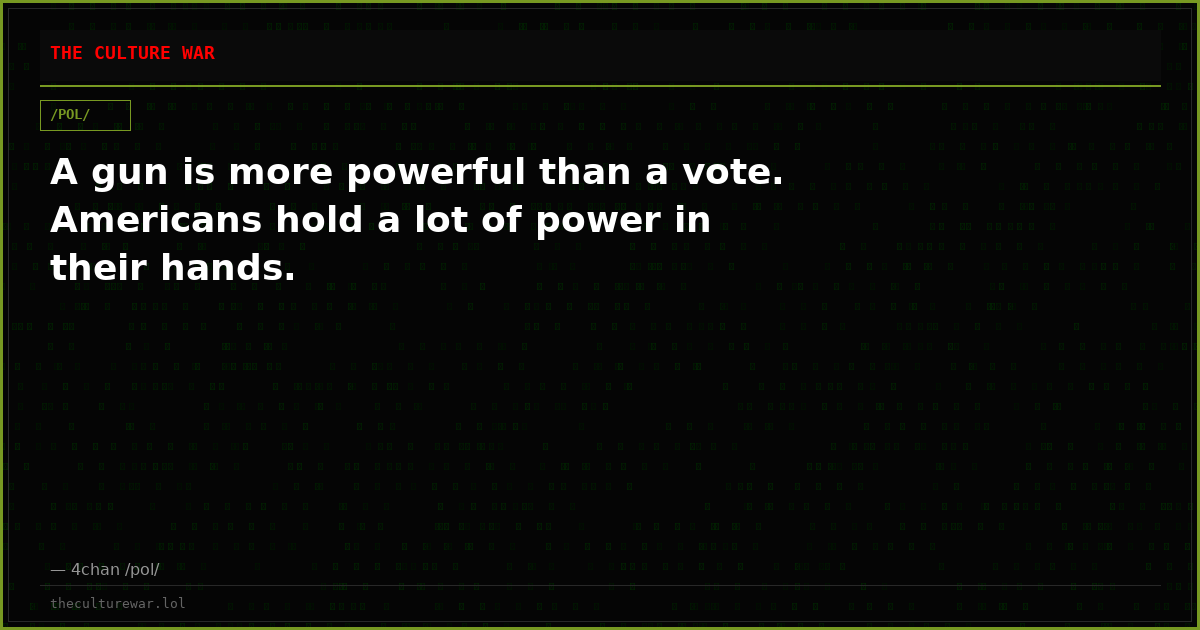 A gun is more powerful than a vote. Americans hold a lot of power in their hands.