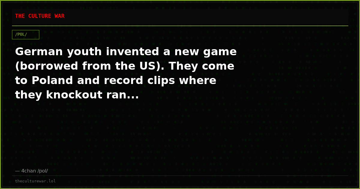 German youth invented a new game (borrowed from the US). They come to Poland and record clips where they knockout ran...