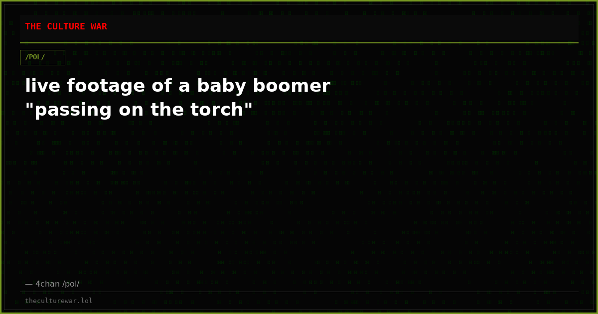 live footage of a baby boomer "passing on the torch"