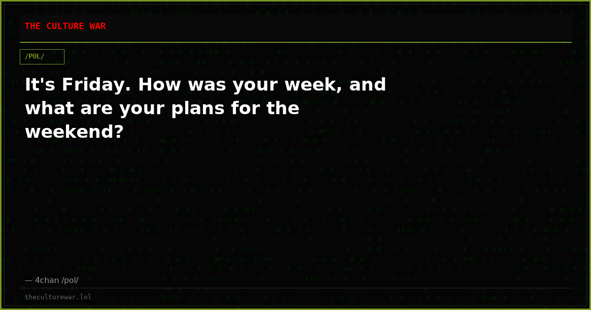 It's Friday. How was your week, and what are your plans for the weekend?