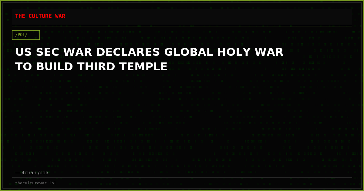 US SEC WAR DECLARES GLOBAL HOLY WAR TO BUILD THIRD TEMPLE