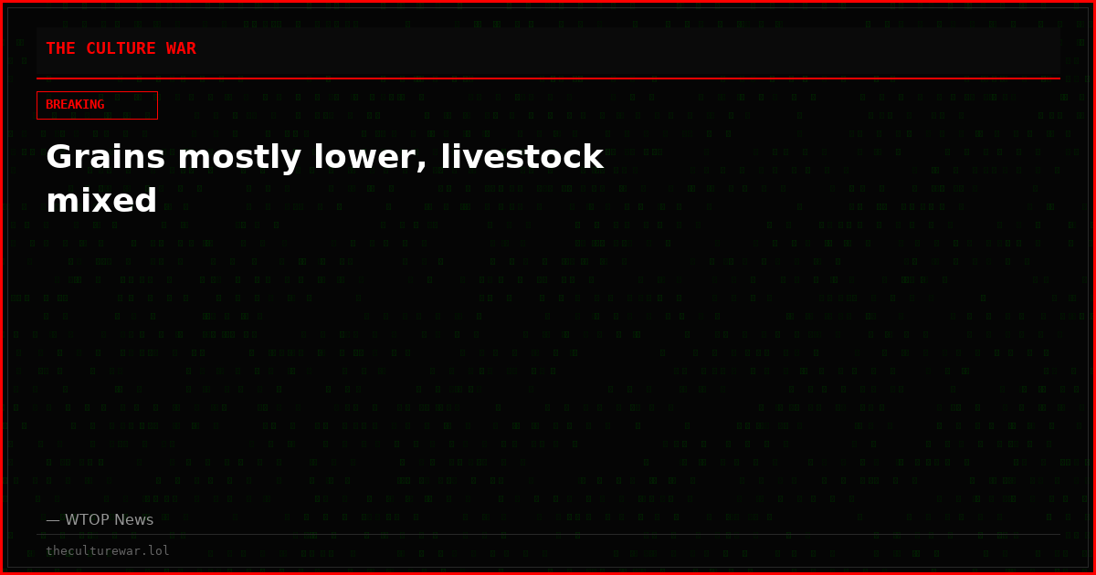 Grains mostly lower, livestock mixed