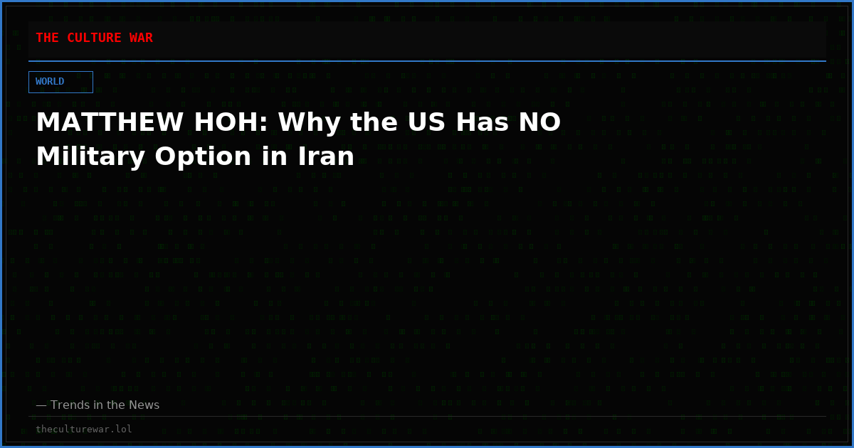 MATTHEW HOH: Why the US Has NO Military Option in Iran