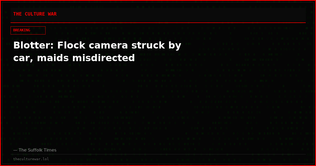 Blotter: Flock camera struck by car, maids misdirected