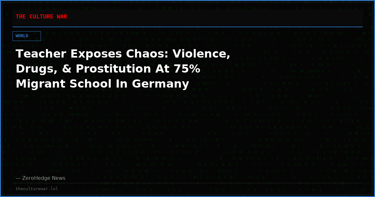Teacher Exposes Chaos: Violence, Drugs, & Prostitution At 75% Migrant School In Germany