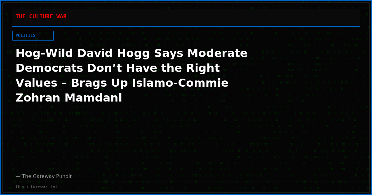 Hog-Wild David Hogg Says Moderate Democrats Don’t Have the Right Values – Brags Up Islamo-Commie Zohran Mamdani