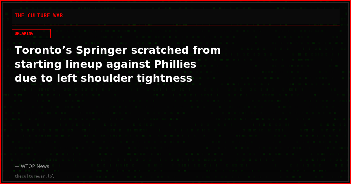 Toronto’s Springer scratched from starting lineup against Phillies due to left shoulder tightness