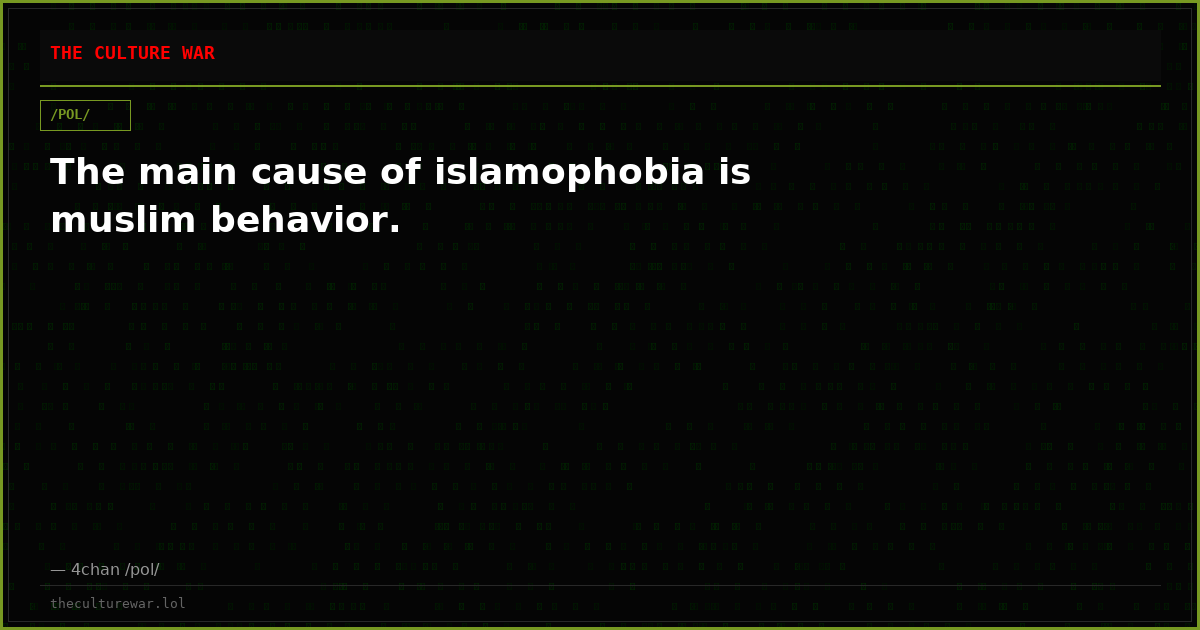 The main cause of islamophobia is muslim behavior.